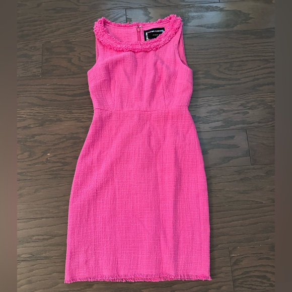 J.Crew sleeveless fuchsia Tweed Sheath Dress Fringe Trim Size 2 Petite - Picture 2 of 9